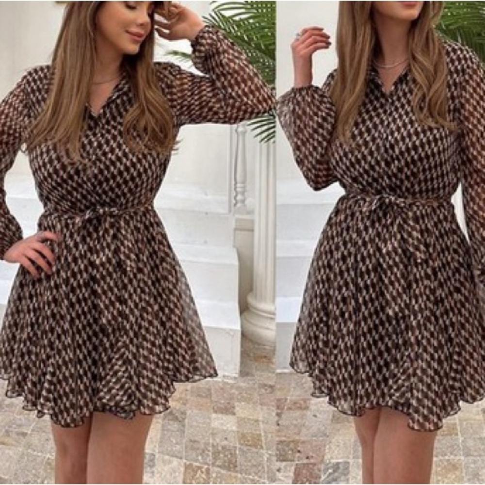 Zara Chic Brown Patterned Dress
